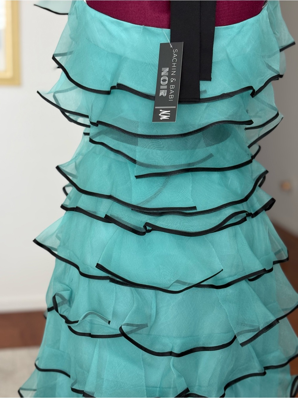 NWT LOTTIE TEAL Sachin and Babi exclusive NM Silk ORGANZA Gown SZ 8 $795 MSRP - Picture 6 of 10